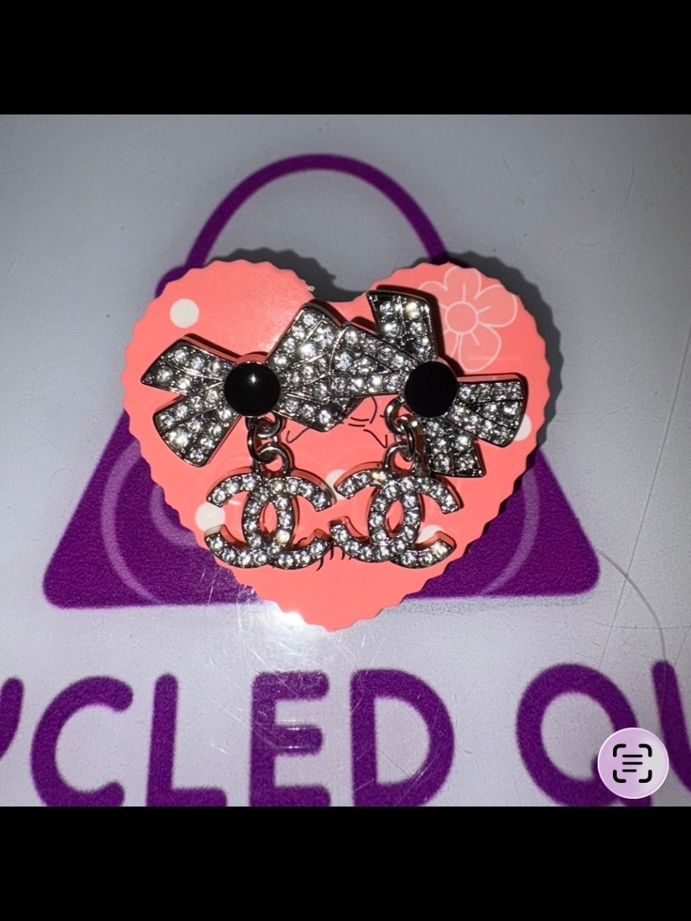 Crystal Bow Drop Earrings with Interlocking C Logo-silver
